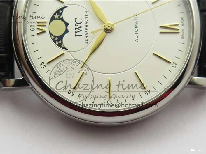 MIROTIME 0308 Vibrant Portofino IW459402 SS MKS 1:1 Best Edition White Dial on Black Leather Strap Miyota 7086